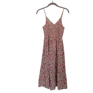 dRA LA Women's Sz S Pink Floral Block Print Smocked Prairie Cottage Midi Dress